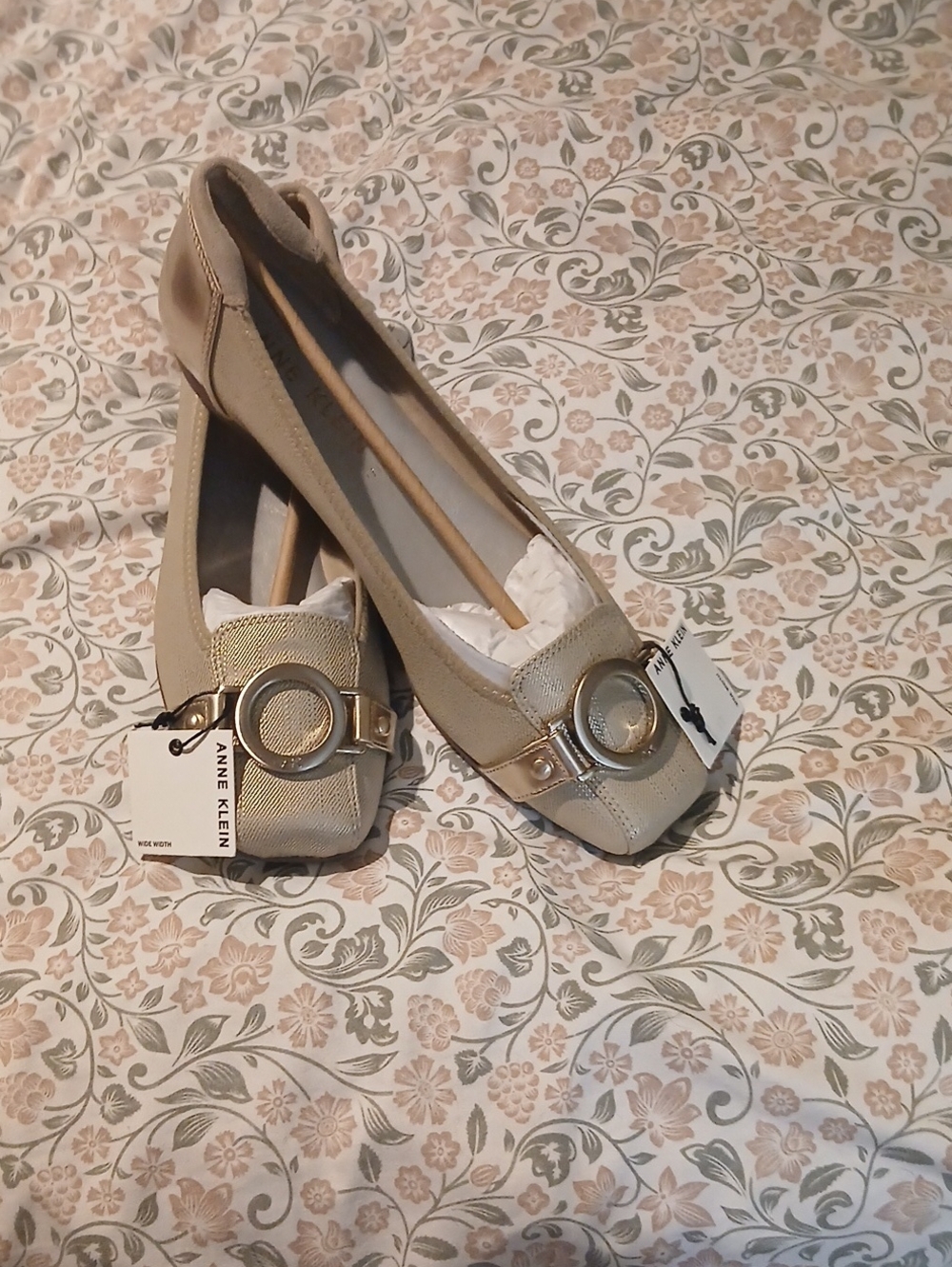 Anne Klein Women's Beige Ballet Flats with Decorative Buckle
